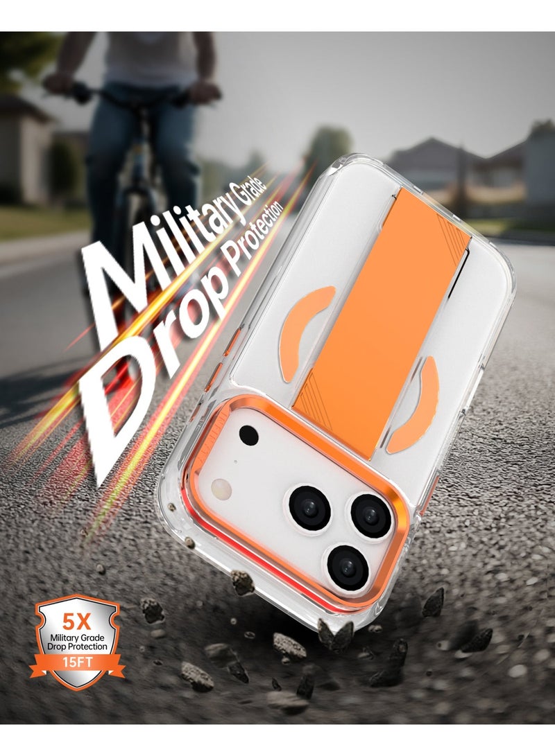 INFINYTY iPhone 17 Pro Clear Case with Soft Orange Grip & Metallic Camera Stand – Grypsta, Premium TPU+PC Build, Anti-Shock Corners, Metallic Buttons, MagSafe Compatible, Raised Camera and Screen Edges, Anti-Yellowing Coating, Durable, Long-Lasting Clarity - Image 3